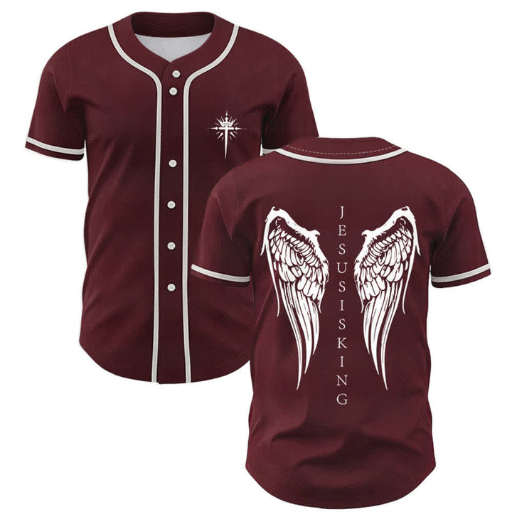 Christianartworkshop Gesù è Re Ali d'angelo Croce Dichiarazione di fede Maglia da baseball personalizzata - Vino - 5XL - image 35