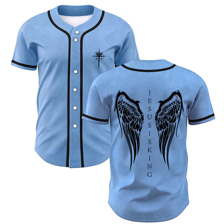 Christianartworkshop Gesù è Re Ali d'angelo Croce Dichiarazione di fede Maglia da baseball personalizzata - Blu - 5XL - image 42