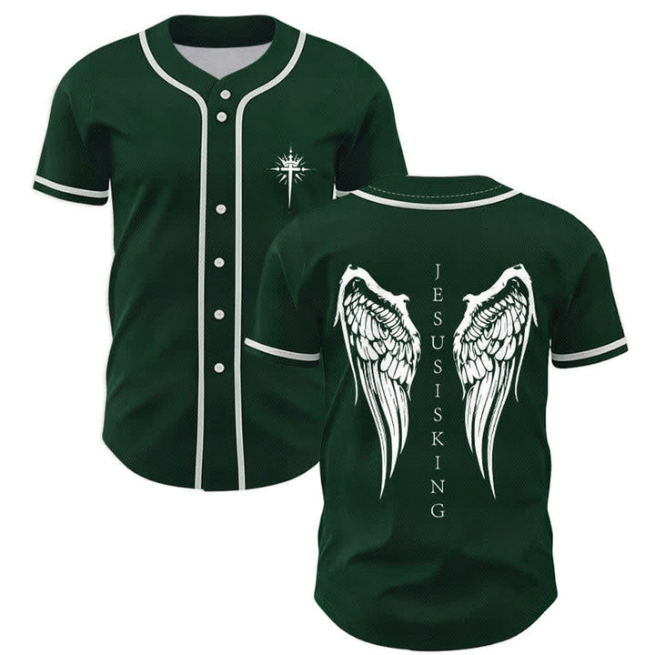 Christianartworkshop Gesù è Re Ali d'angelo Croce Dichiarazione di fede Maglia da baseball personalizzata - Verde - 5XL - image 49