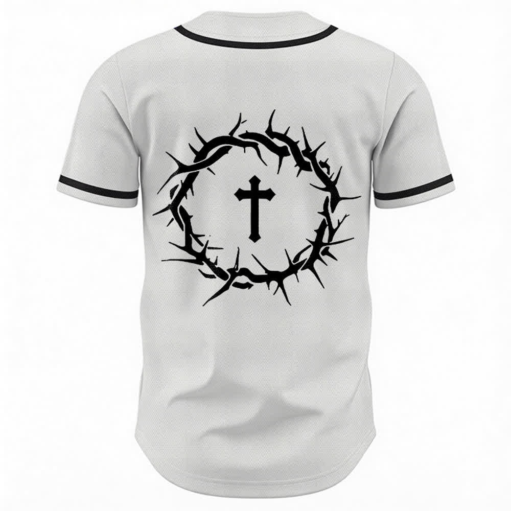 Christianartworkshop Fede al di sopra della paura Deuteronomio 3:22 Maglia da baseball con corona di spine e croce - image 2