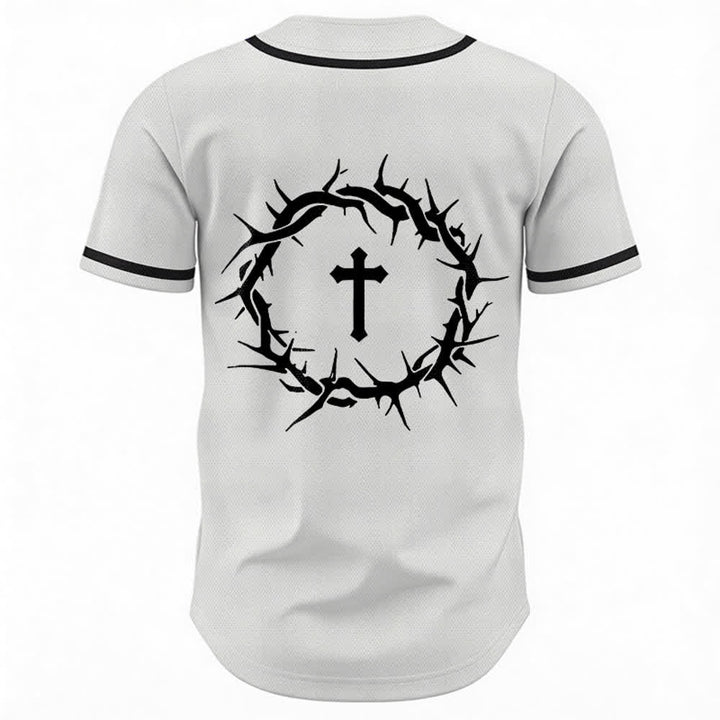 Christianartworkshop Fede al di sopra della paura Deuteronomio 3:22 Maglia da baseball con corona di spine e croce - image 2