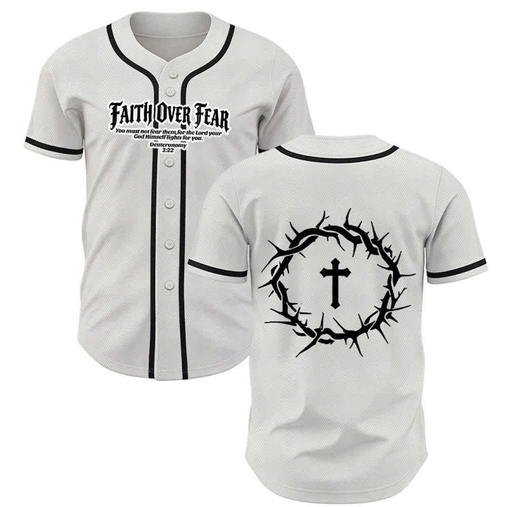 Christianartworkshop Fede al di sopra della paura Deuteronomio 3:22 Maglia da baseball con corona di spine e croce - Bianco - 5XL - image 0