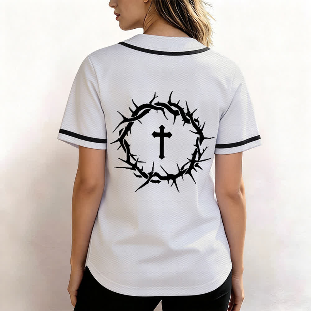 Christianartworkshop Fede al di sopra della paura Deuteronomio 3:22 Maglia da baseball con corona di spine e croce - image 4