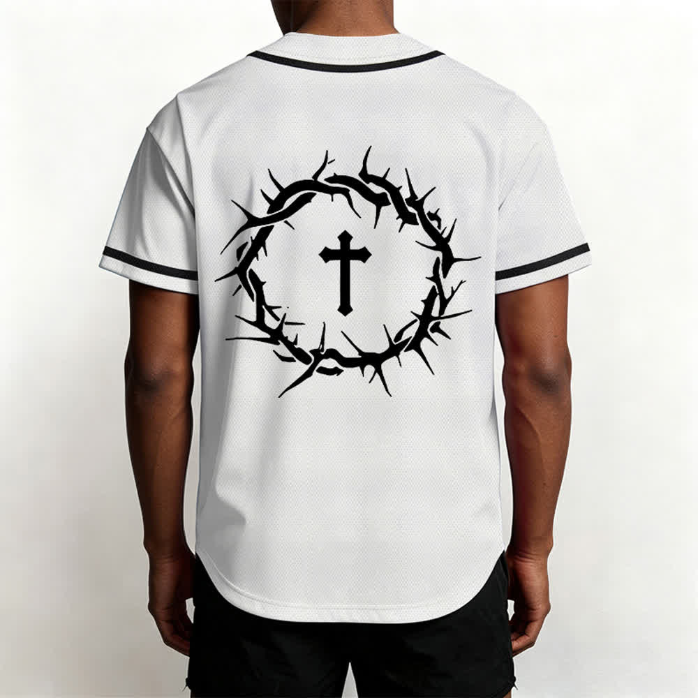 Christianartworkshop Fede al di sopra della paura Deuteronomio 3:22 Maglia da baseball con corona di spine e croce - image 6