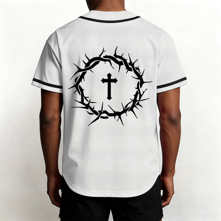 Christianartworkshop Fede al di sopra della paura Deuteronomio 3:22 Maglia da baseball con corona di spine e croce - image 6