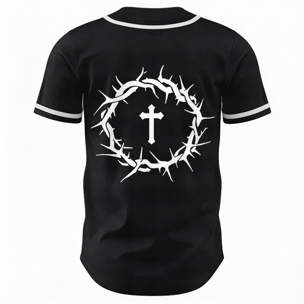 Christianartworkshop Fede al di sopra della paura Deuteronomio 3:22 Maglia da baseball con corona di spine e croce - image 9