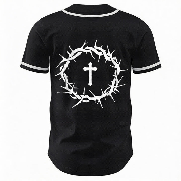 Christianartworkshop Fede al di sopra della paura Deuteronomio 3:22 Maglia da baseball con corona di spine e croce - image 9