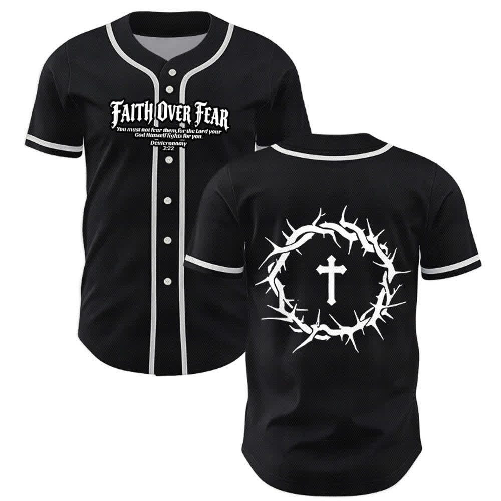 Christianartworkshop Fede al di sopra della paura Deuteronomio 3:22 Maglia da baseball con corona di spine e croce - Nero - 5XL - image 7