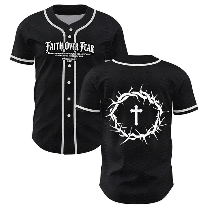 Christianartworkshop Fede al di sopra della paura Deuteronomio 3:22 Maglia da baseball con corona di spine e croce - Nero - 5XL - image 7