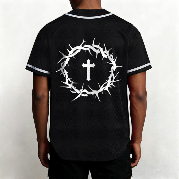 Christianartworkshop Fede al di sopra della paura Deuteronomio 3:22 Maglia da baseball con corona di spine e croce - image 11
