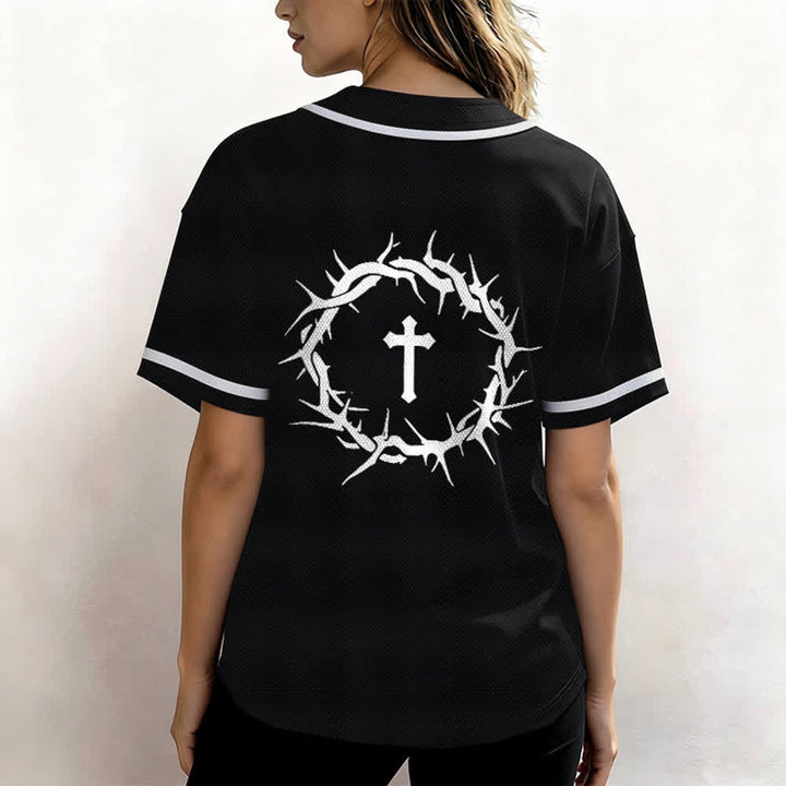 Christianartworkshop Fede al di sopra della paura Deuteronomio 3:22 Maglia da baseball con corona di spine e croce - image 13