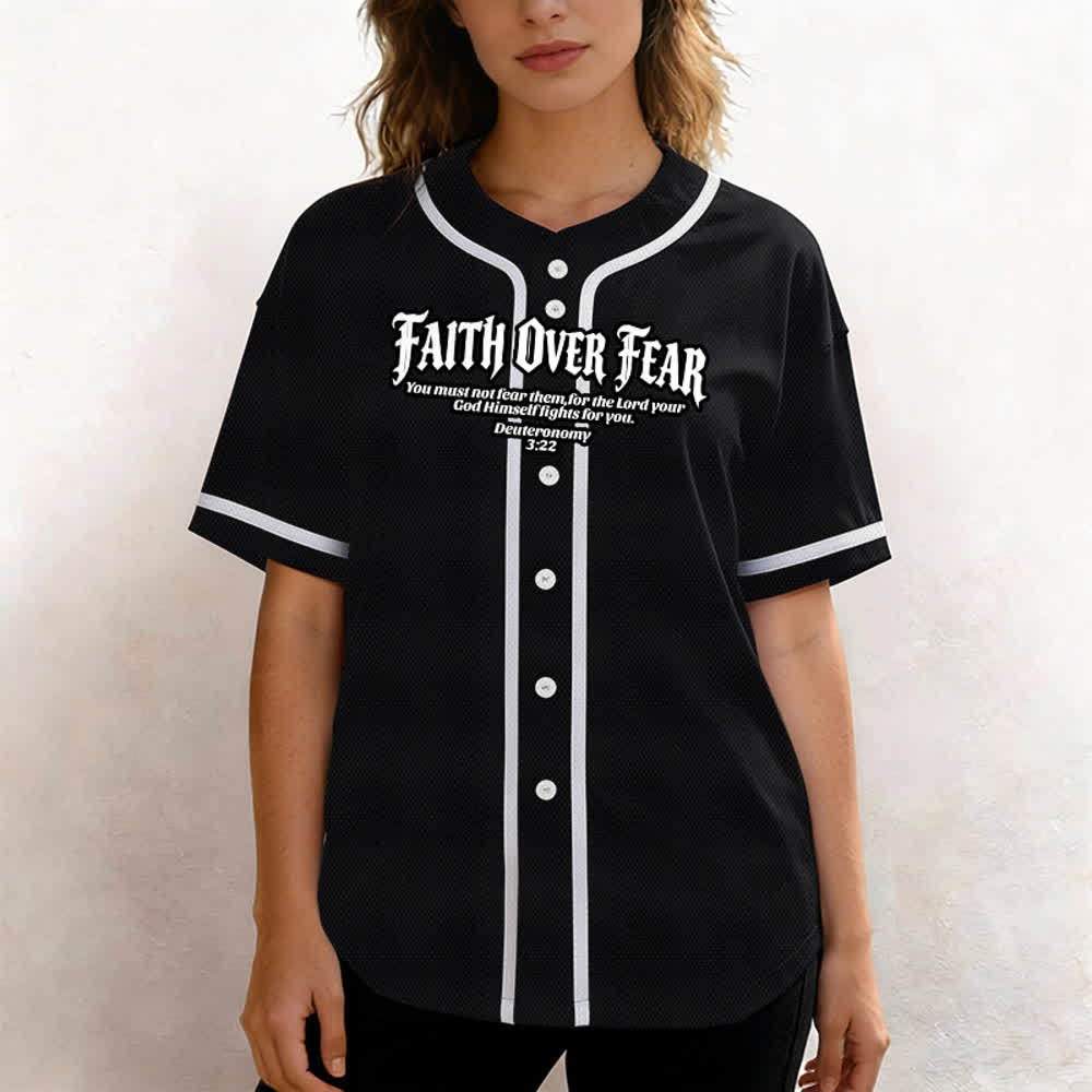 Christianartworkshop Fede al di sopra della paura Deuteronomio 3:22 Maglia da baseball con corona di spine e croce - image 12