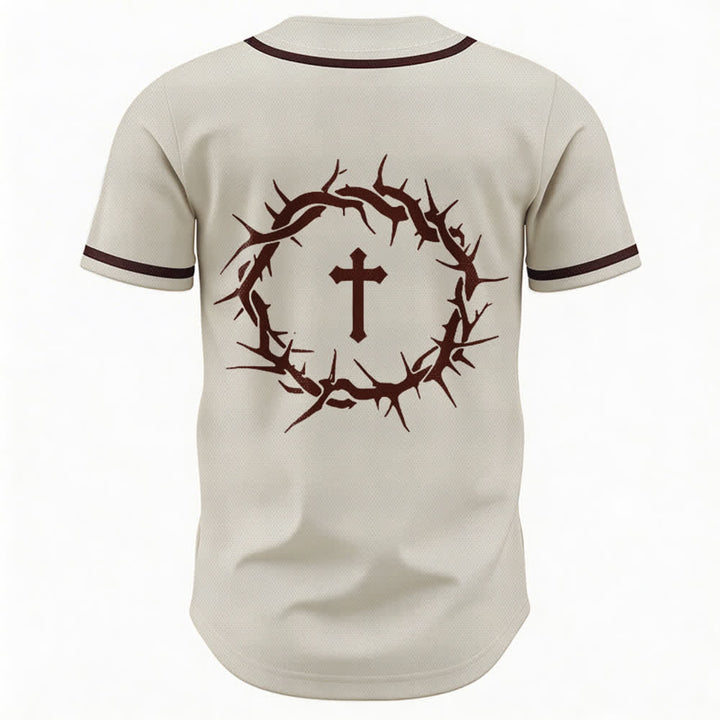 Christianartworkshop Fede al di sopra della paura Deuteronomio 3:22 Maglia da baseball con corona di spine e croce - image 16