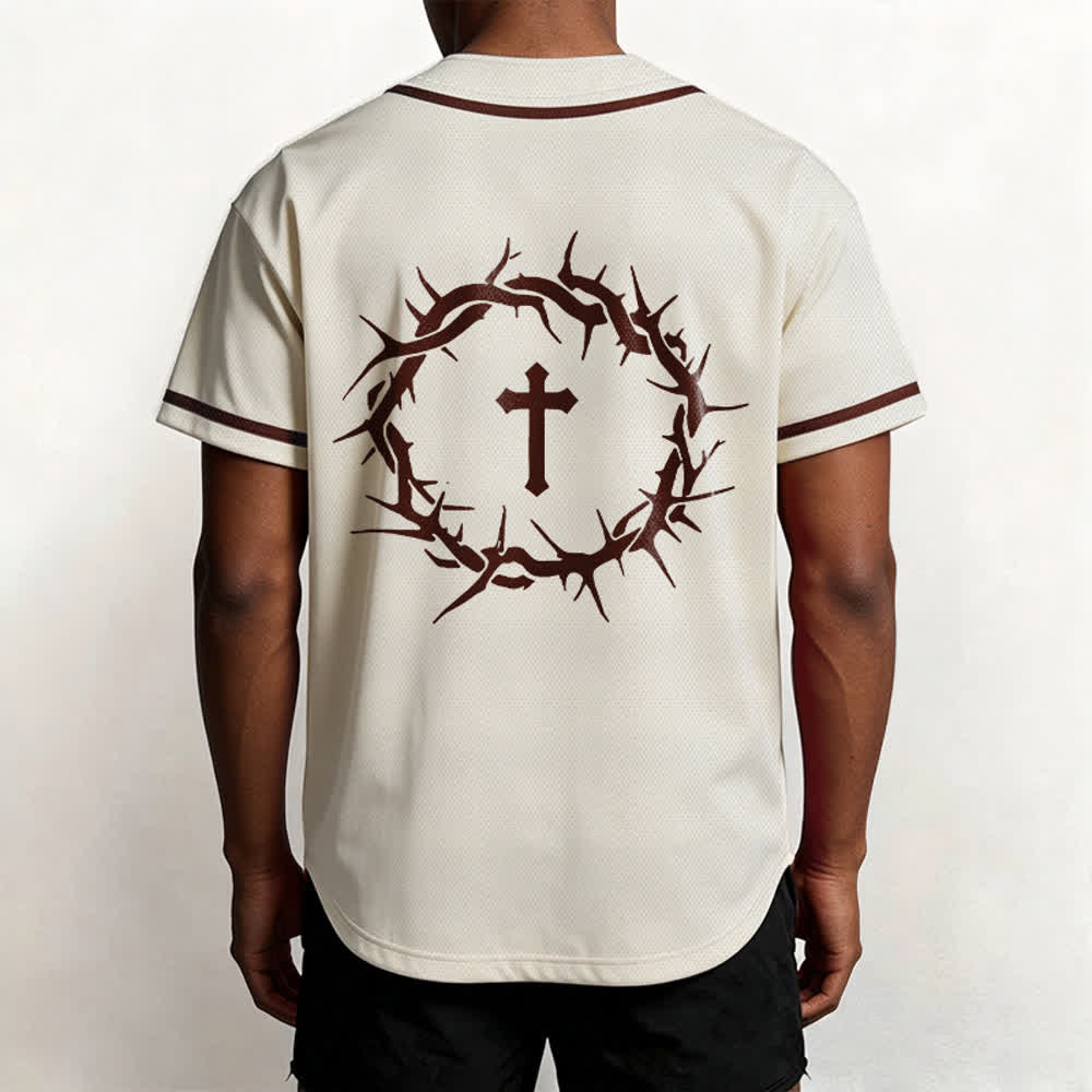 Christianartworkshop Fede al di sopra della paura Deuteronomio 3:22 Maglia da baseball con corona di spine e croce - image 20