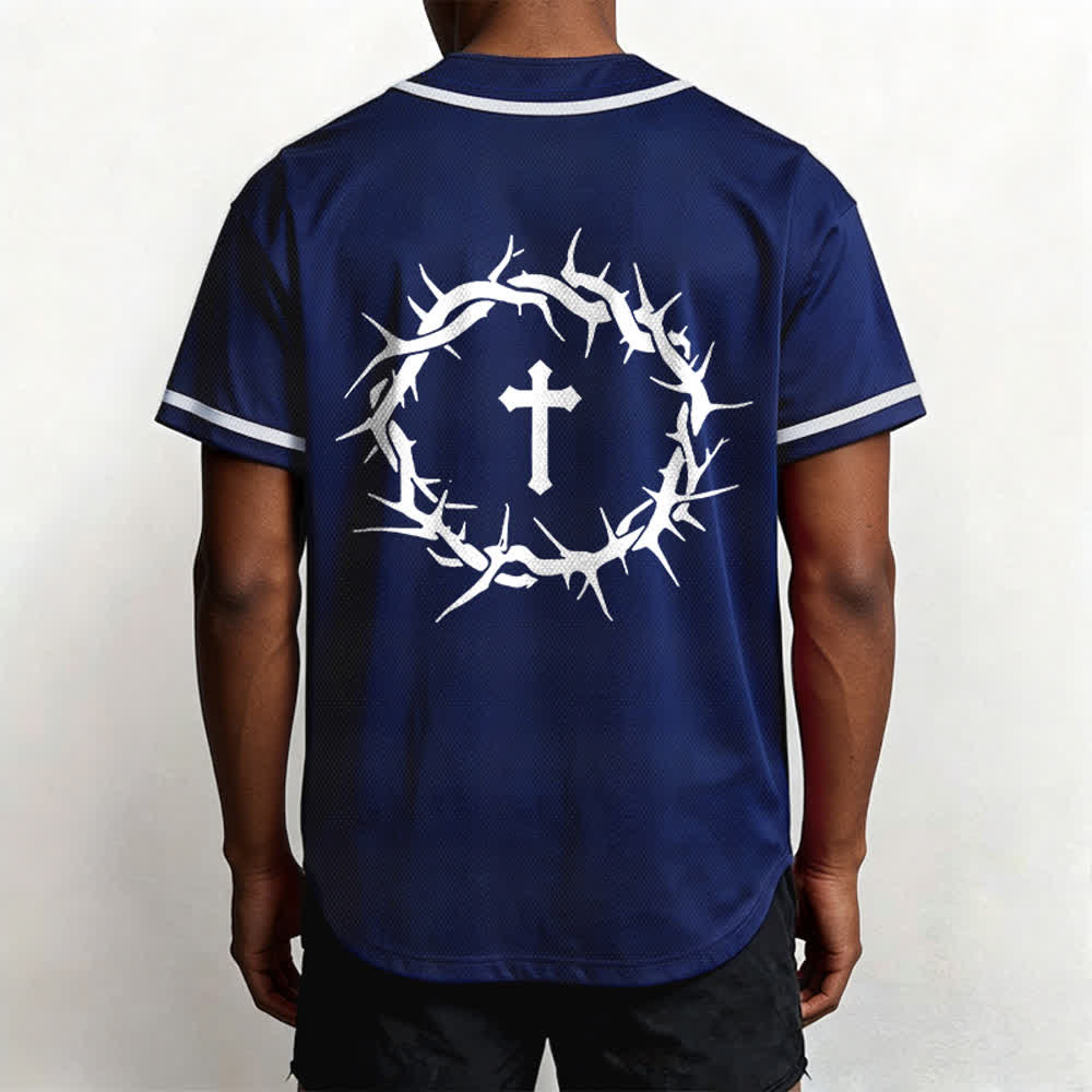 Christianartworkshop Fede al di sopra della paura Deuteronomio 3:22 Maglia da baseball con corona di spine e croce - image 27