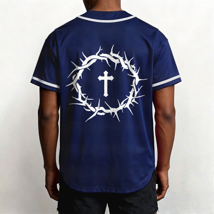 Christianartworkshop Fede al di sopra della paura Deuteronomio 3:22 Maglia da baseball con corona di spine e croce - image 27