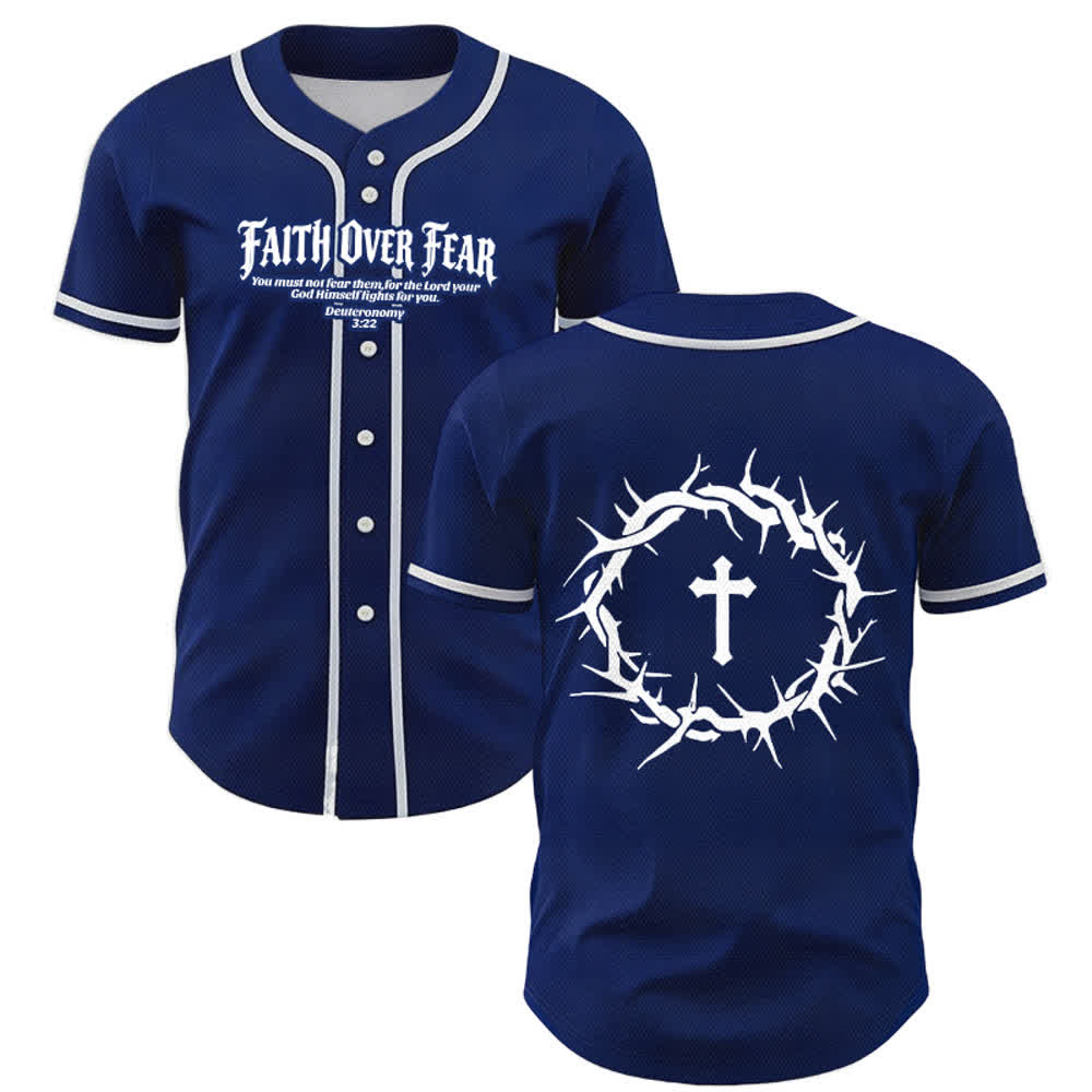 Christianartworkshop Fede al di sopra della paura Deuteronomio 3:22 Maglia da baseball con corona di spine e croce - Blu navy - 5XL - image 21
