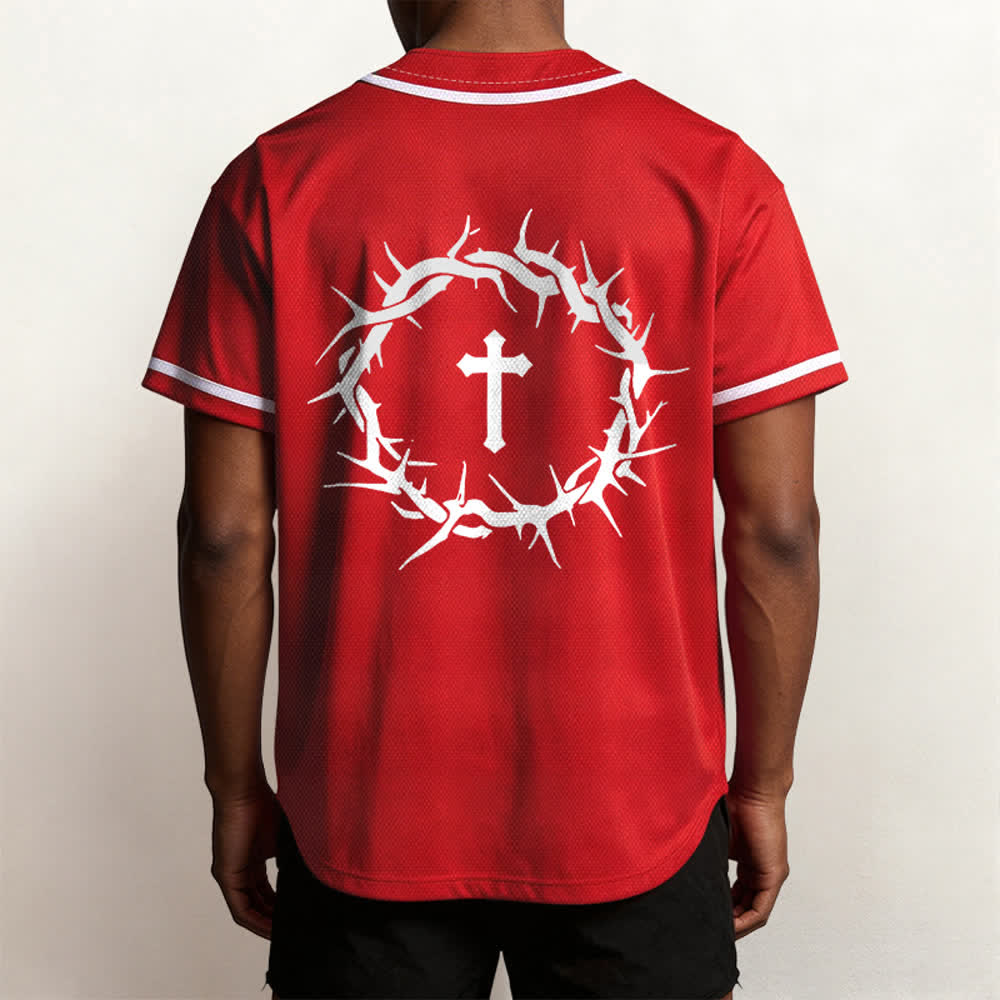 Christianartworkshop Fede al di sopra della paura Deuteronomio 3:22 Maglia da baseball con corona di spine e croce - image 34