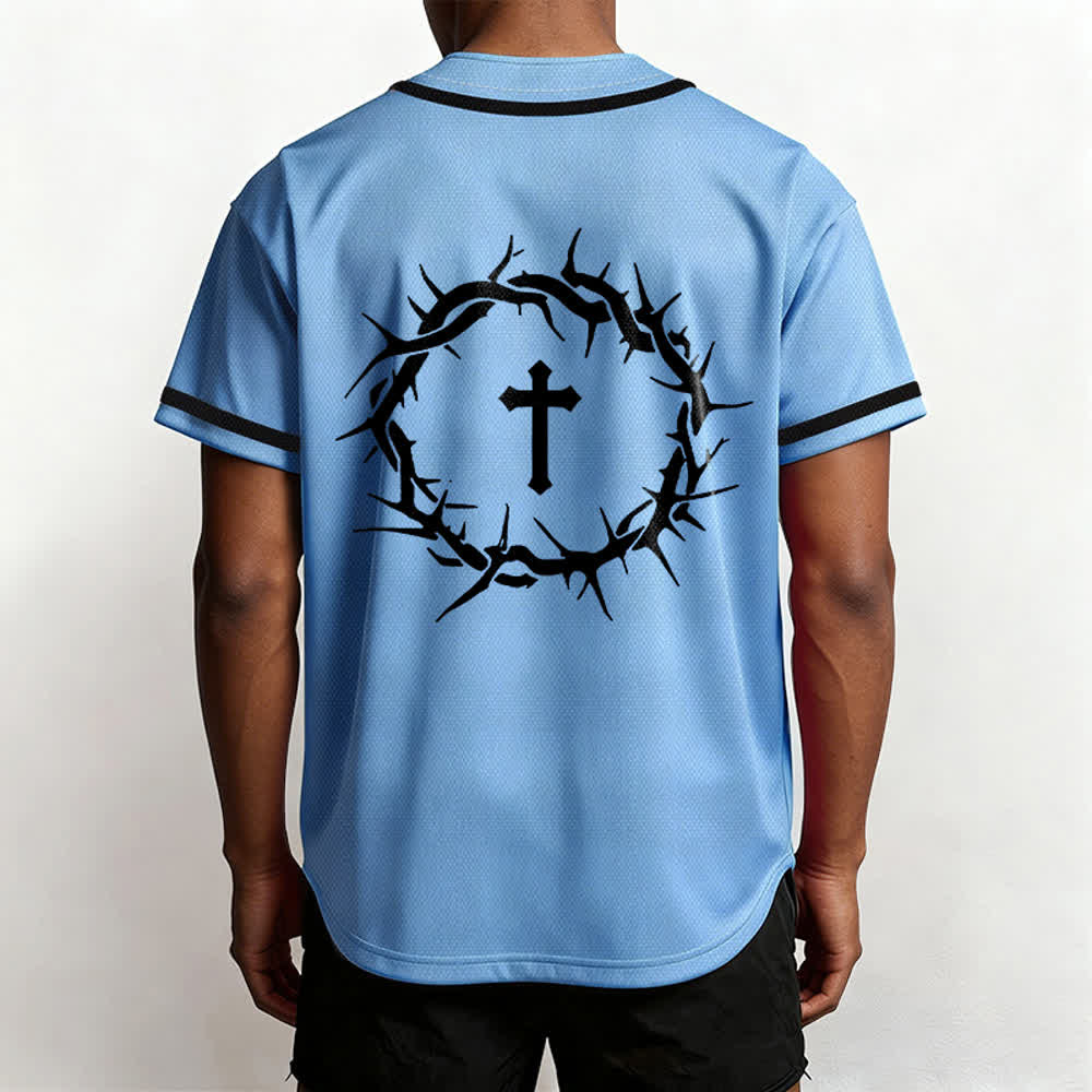 Christianartworkshop Fede al di sopra della paura Deuteronomio 3:22 Maglia da baseball con corona di spine e croce - image 48