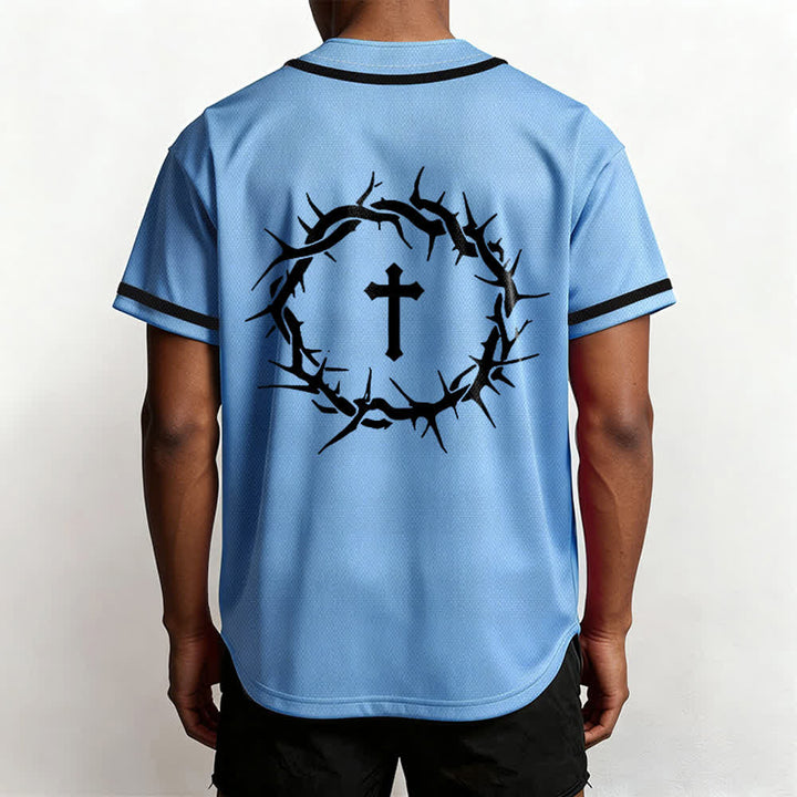 Christianartworkshop Fede al di sopra della paura Deuteronomio 3:22 Maglia da baseball con corona di spine e croce - image 48