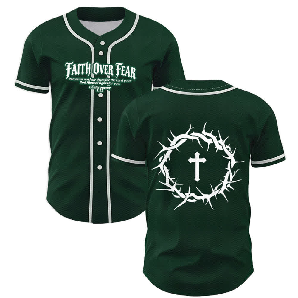 Christianartworkshop Fede al di sopra della paura Deuteronomio 3:22 Maglia da baseball con corona di spine e croce - Verde - 5XL - image 49