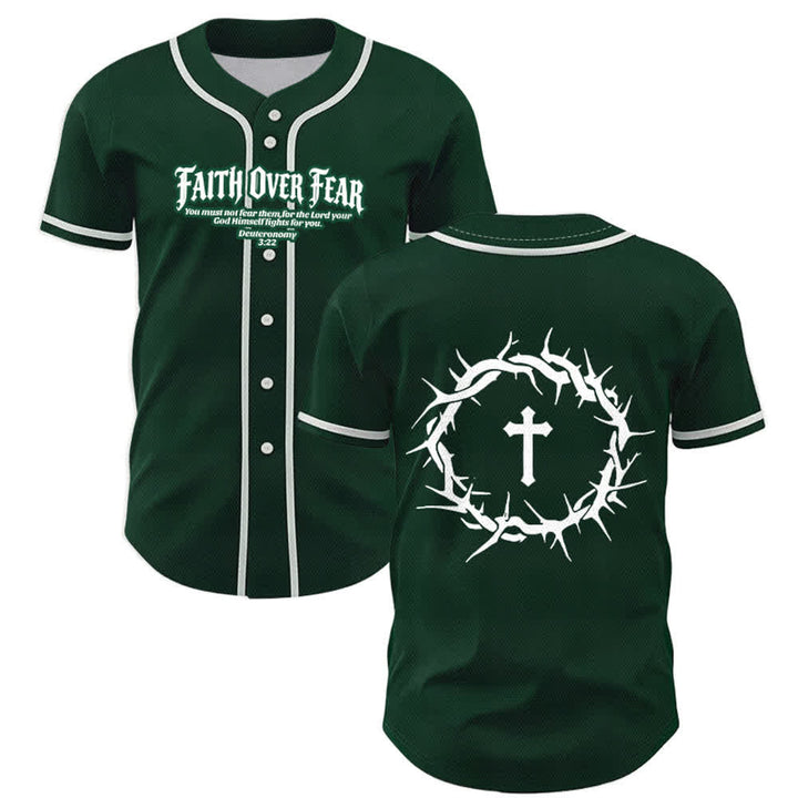 Christianartworkshop Fede al di sopra della paura Deuteronomio 3:22 Maglia da baseball con corona di spine e croce - Verde - 5XL - image 49
