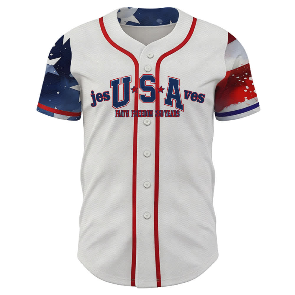 Christianartworkshop Maglia da baseball personalizzata con scritta "Gesù salva gli Stati Uniti", patriottismo, fede e libertà - image 1
