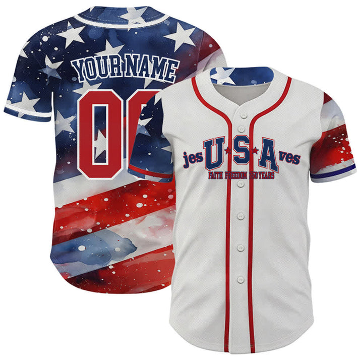 Christianartworkshop Maglia da baseball personalizzata con scritta "Gesù salva gli Stati Uniti", patriottismo, fede e libertà - 5XL - Nome & Numero personalizzati - image 0