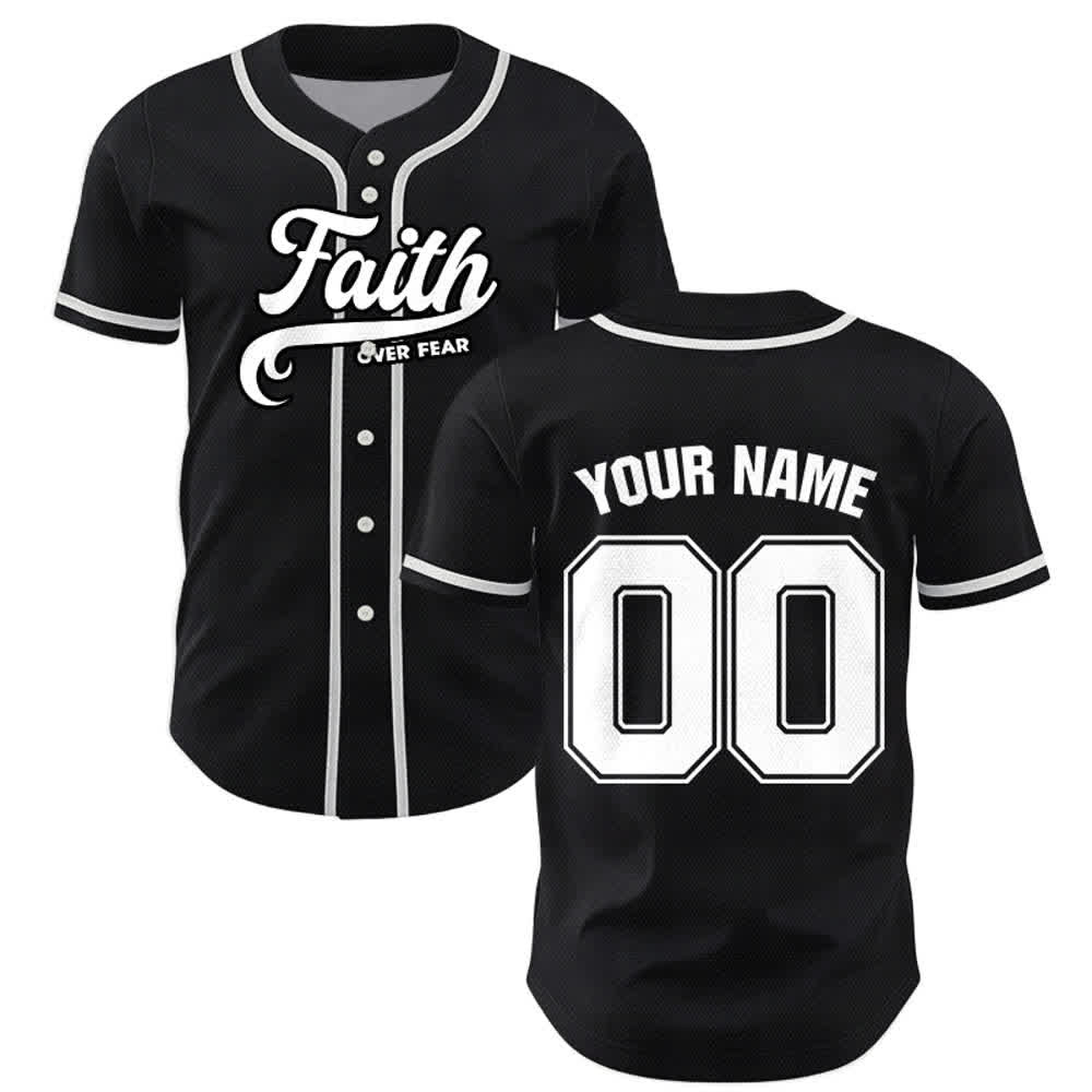 Christianartworkshop Faith Over Fear Maglia da baseball unisex personalizzata con nome e numero - image 1
