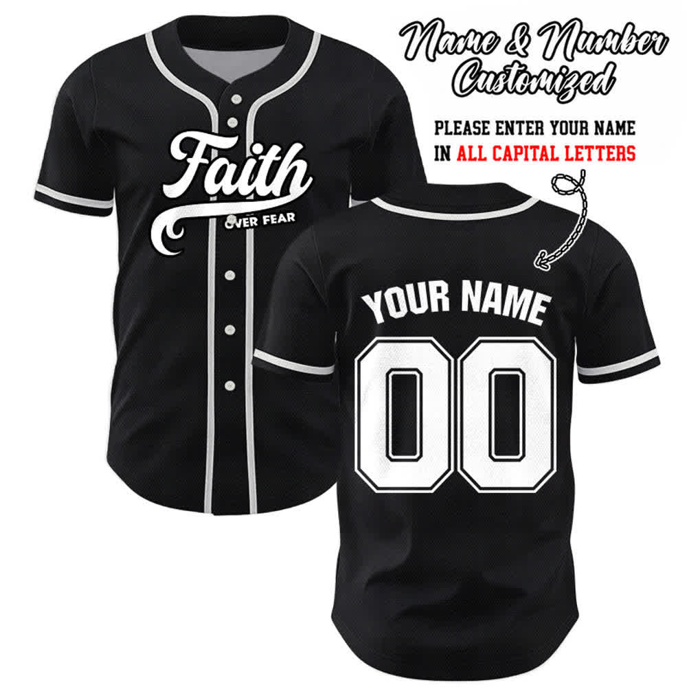 Christianartworkshop Faith Over Fear Maglia da baseball unisex personalizzata con nome e numero - Nero - 5XL - Nome & Numero personalizzati - image 0