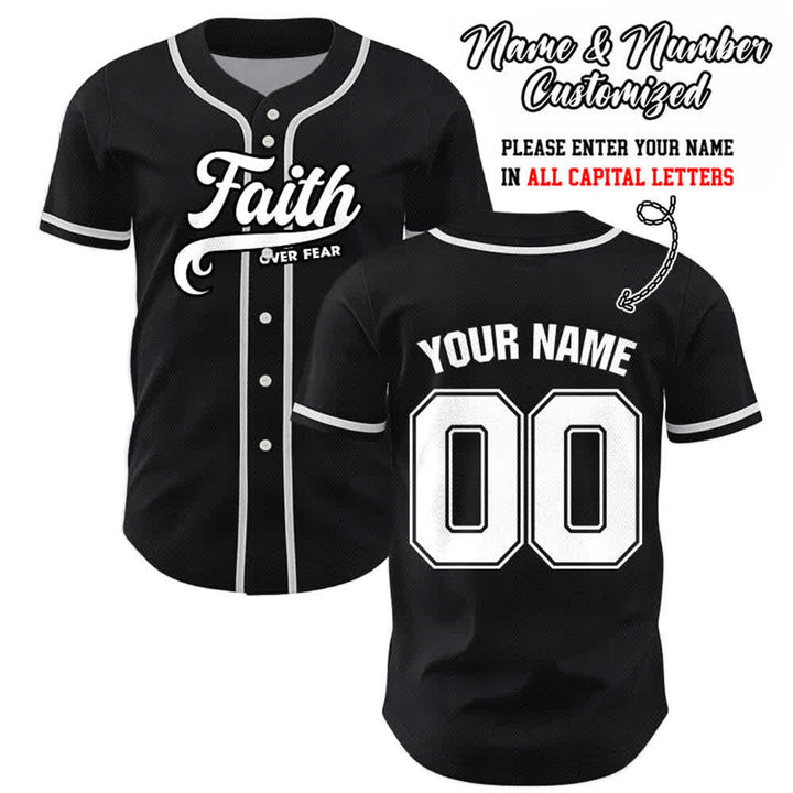 Christianartworkshop Faith Over Fear Maglia da baseball unisex personalizzata con nome e numero - Nero - 5XL - Nome & Numero personalizzati - image 0