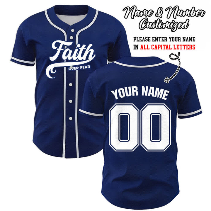 Christianartworkshop Faith Over Fear Maglia da baseball unisex personalizzata con nome e numero - Blu navy - 5XL - Nome & Numero personalizzati - image 8