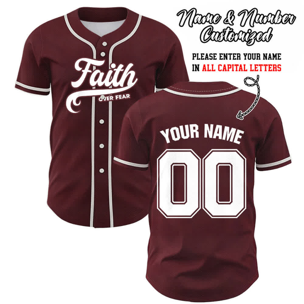 Christianartworkshop Faith Over Fear Maglia da baseball unisex personalizzata con nome e numero - Vino - 5XL - Nome & Numero personalizzati - image 32