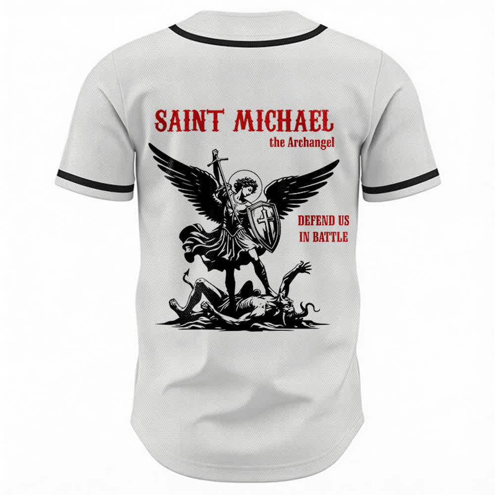 Christianartworkshop Maglia da baseball unisex con la scritta "San Michele Arcangelo, difendici" - image 1