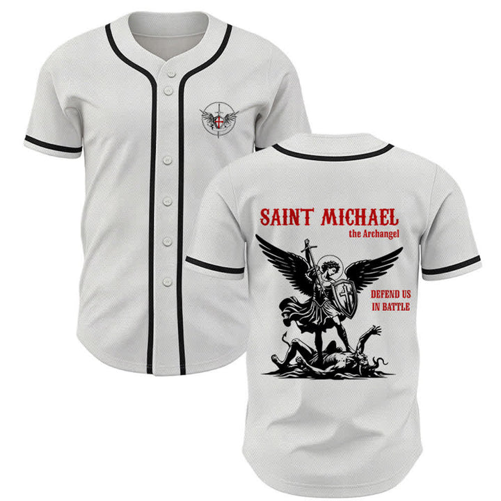 Christianartworkshop Maglia da baseball unisex con la scritta "San Michele Arcangelo, difendici" - Bianco - 5XL - image 0
