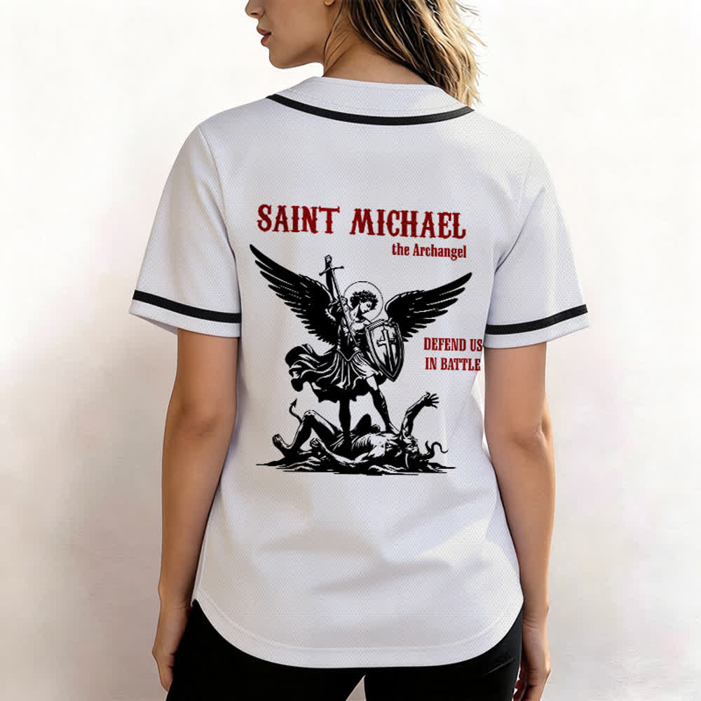 Christianartworkshop Maglia da baseball unisex con la scritta "San Michele Arcangelo, difendici" - image 3