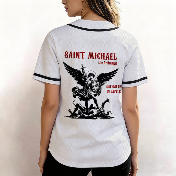 Christianartworkshop Maglia da baseball unisex con la scritta "San Michele Arcangelo, difendici" - image 3