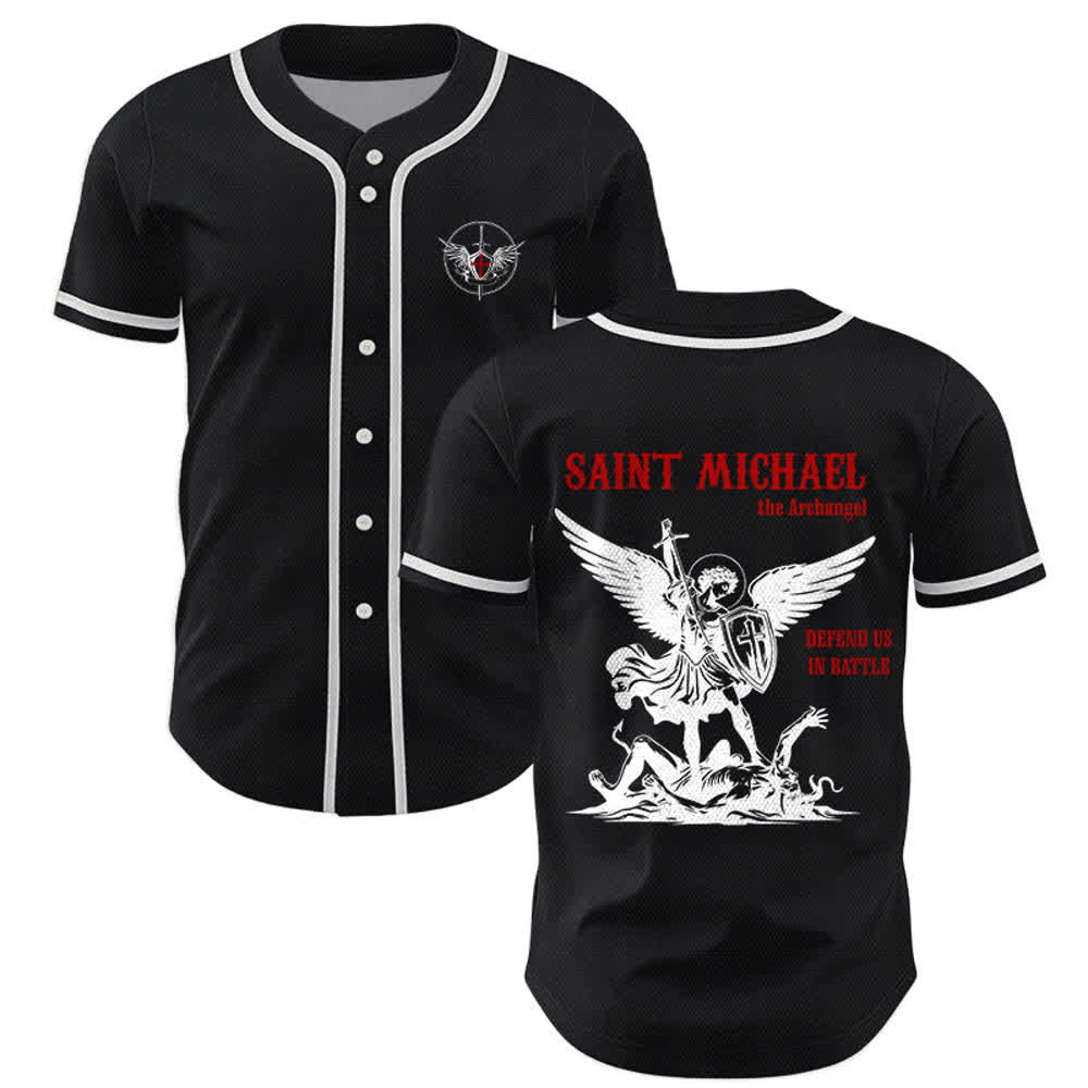 Christianartworkshop Maglia da baseball unisex con la scritta "San Michele Arcangelo, difendici" - Nero - 5XL - image 7