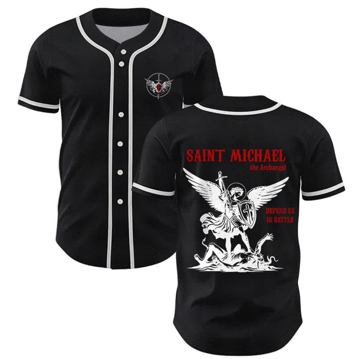 Christianartworkshop Maglia da baseball unisex con la scritta "San Michele Arcangelo, difendici" - Nero - 5XL - image 7