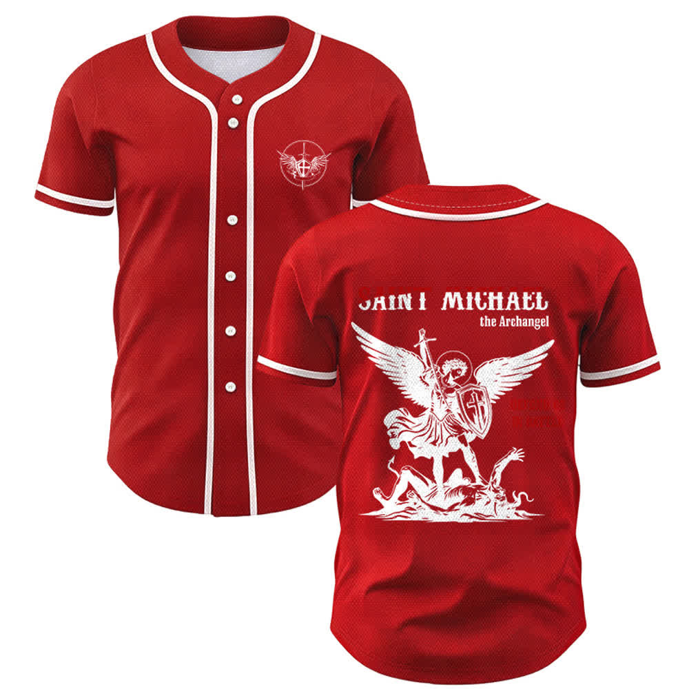 Christianartworkshop Maglia da baseball unisex con la scritta "San Michele Arcangelo, difendici" - Rosso - 5XL - image 14