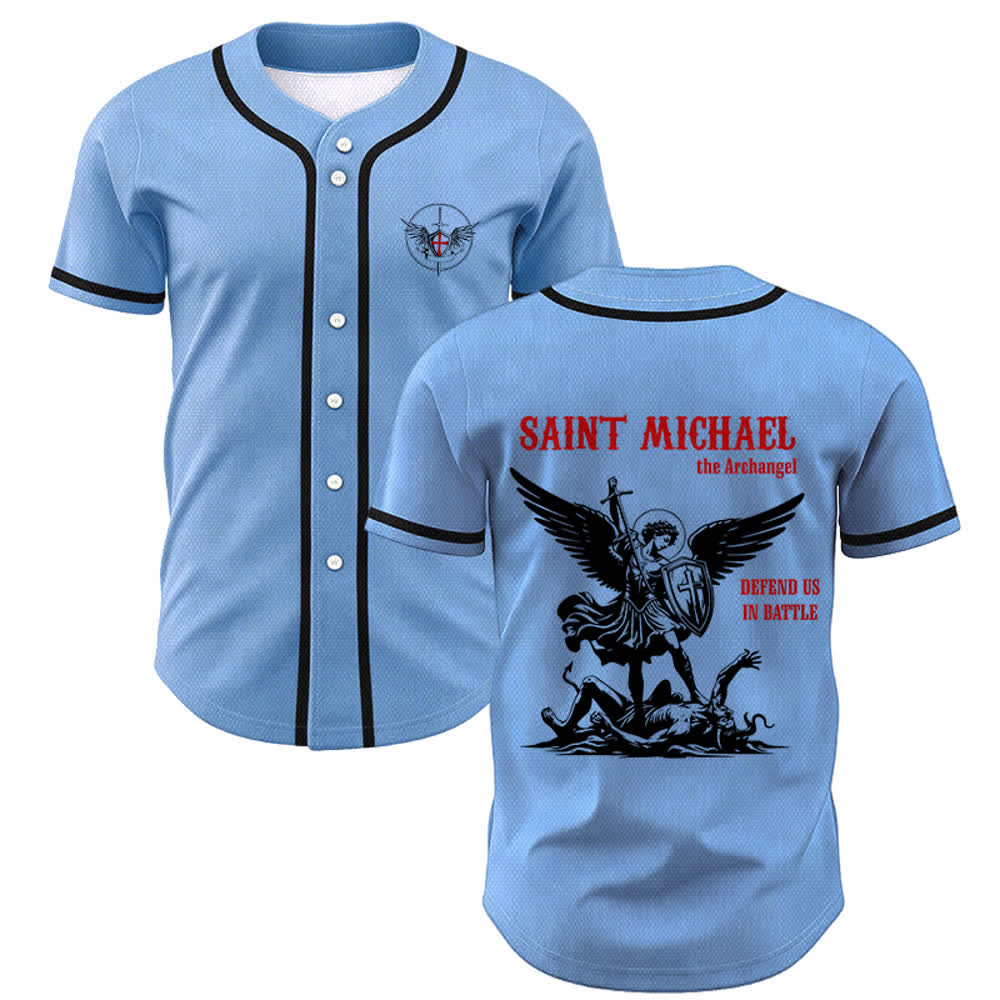 Christianartworkshop Maglia da baseball unisex con la scritta "San Michele Arcangelo, difendici" - Blu - 5XL - image 28