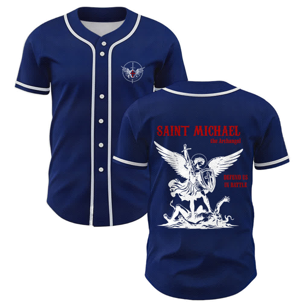 Christianartworkshop Maglia da baseball unisex con la scritta "San Michele Arcangelo, difendici" - Blu navy - 5XL - image 35