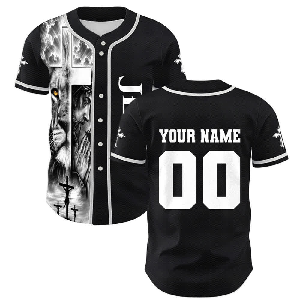 Christianartworkshop Leone Croce Gesù Fede Maglia da baseball unisex personalizzata con nome e numero personalizzati Nome Numero - 5XL - Nome & Numero personalizzati - image 0