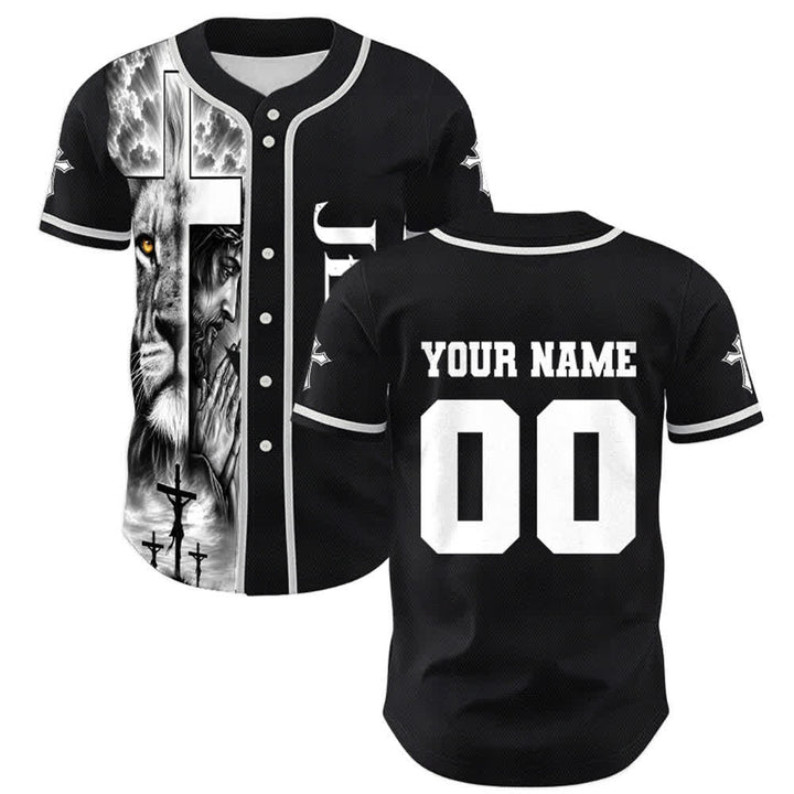 Christianartworkshop Leone Croce Gesù Fede Maglia da baseball unisex personalizzata con nome e numero personalizzati Nome Numero - 5XL - Nome & Numero personalizzati - image 0