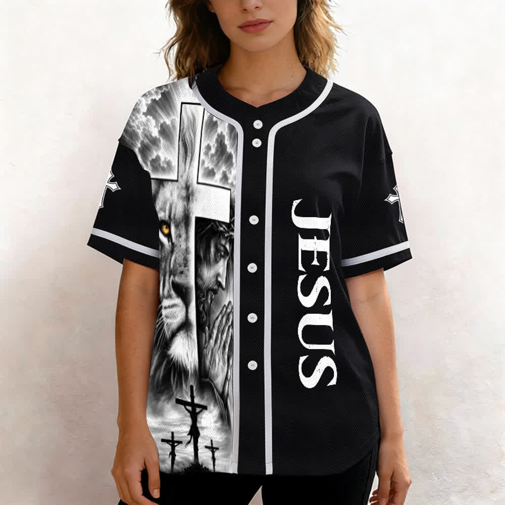 Christianartworkshop Leone Croce Gesù Fede Maglia da baseball unisex personalizzata con nome e numero personalizzati Nome Numero - image 5