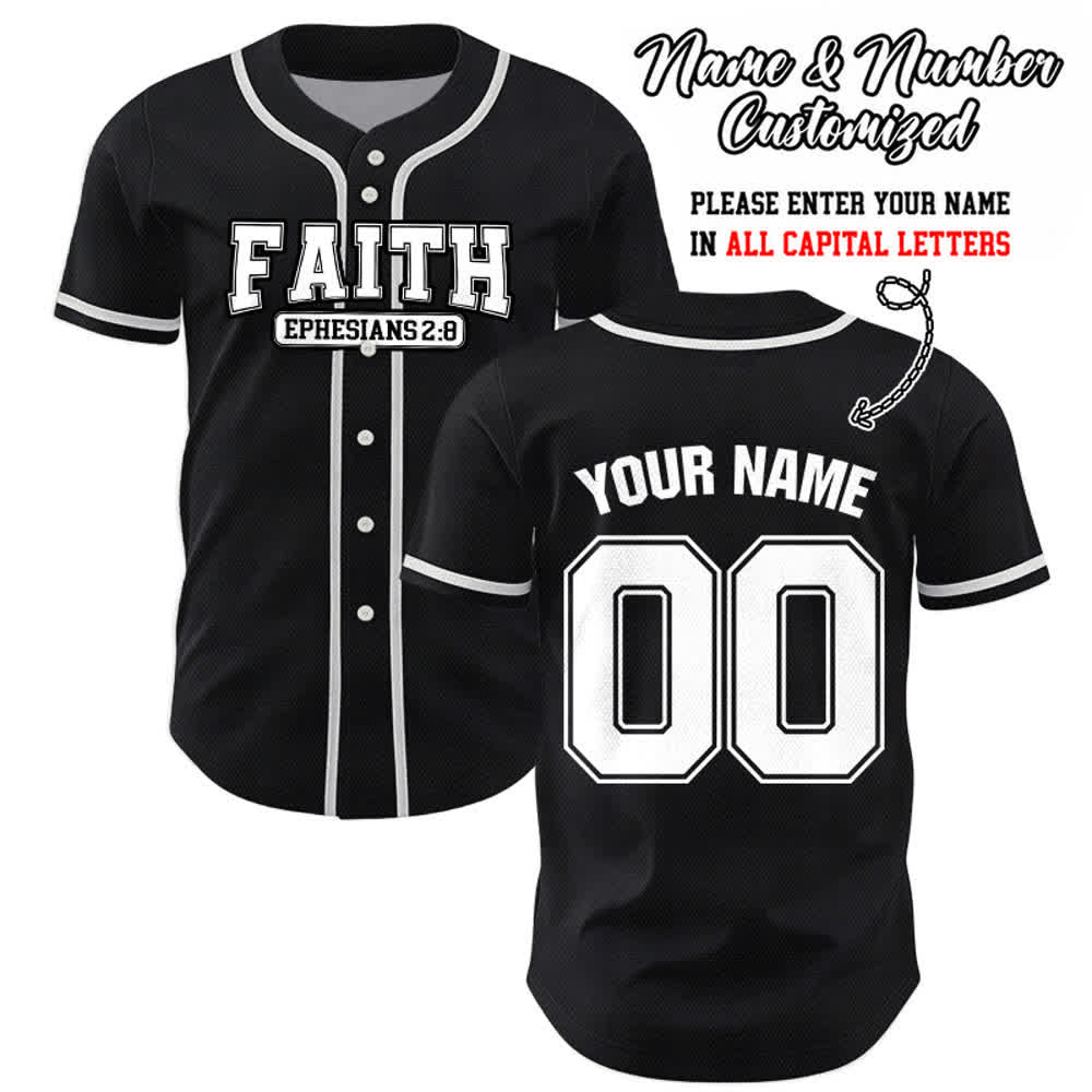 Christianartworkshop Faith Maglia da baseball personalizzata con nome e numero - Nero - 5XL - Nome & Numero personalizzati - image 24