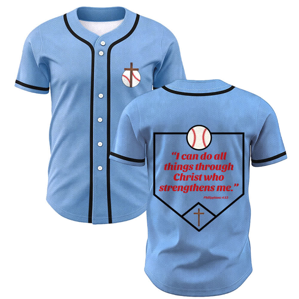 Christianartworkshop Filippesi 4:13 Maglia da baseball della fede: Maglia da baseball con croce, motto, forza e devozione - Blu - 5XL - image 42