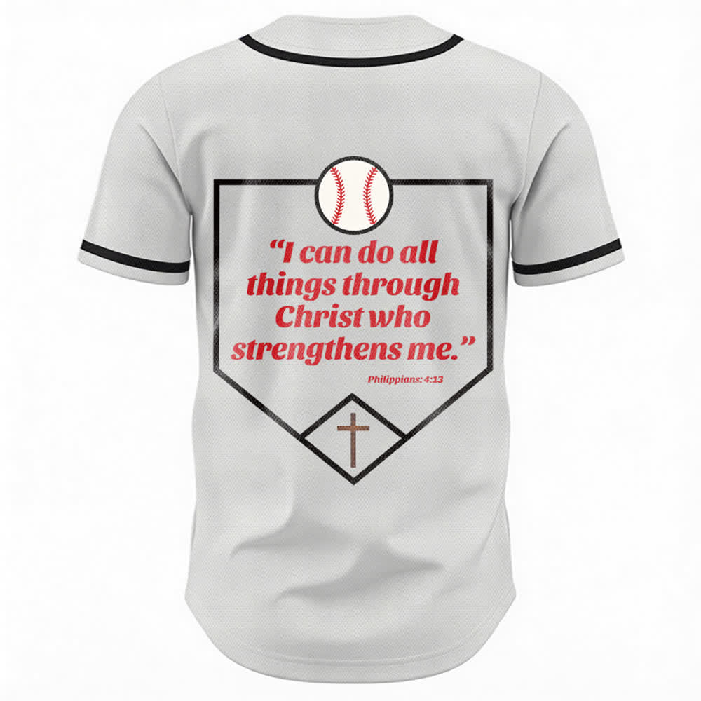 Christianartworkshop Filippesi 4:13 Maglia da baseball della fede: Maglia da baseball con croce, motto, forza e devozione - image 15