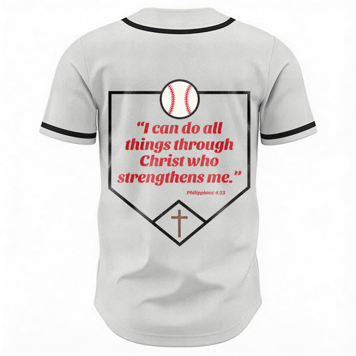 Christianartworkshop Filippesi 4:13 Maglia da baseball della fede: Maglia da baseball con croce, motto, forza e devozione - image 15