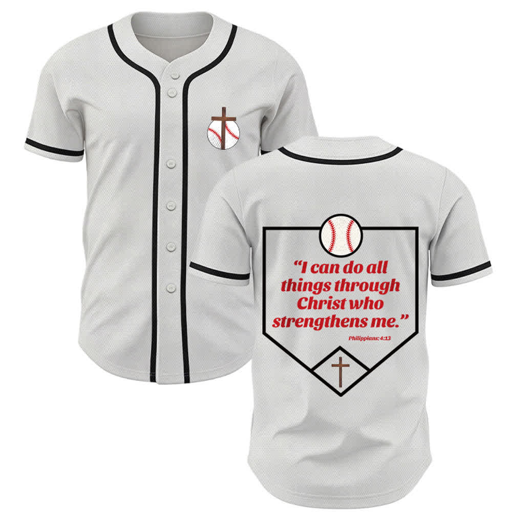 Christianartworkshop Filippesi 4:13 Maglia da baseball della fede: Maglia da baseball con croce, motto, forza e devozione - Bianco - 5XL - image 14